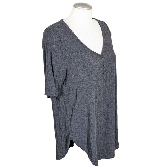 Torrid Super Soft Womens L Tunic Top Jersey Henley Gray Short Sleeve Longline - Picture 7 of 8